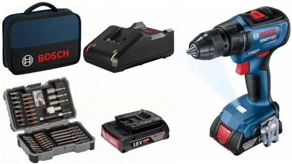 Bosch Professional GSR 18V-50 2x 2.0 Ah Delme/Vidalama Makinesi + 43 Parça Set