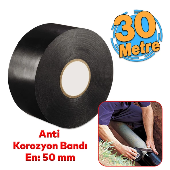 Anti Korozyon Bandı Metal Boru Pas Önleme İzolasyon Sarma Bant 50 mm x 30 Metre 1 Adet