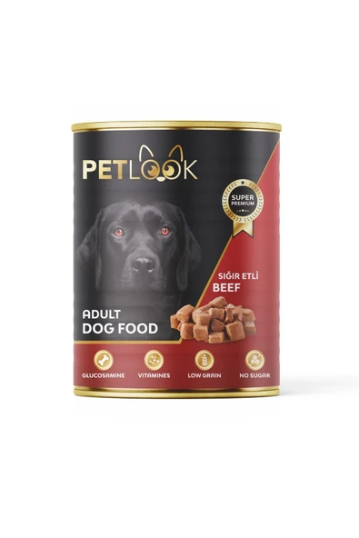 PetLook Konserve Köpek Maması Yetişkin Sığır Etli, Kıyılmış Etli 415 GR 6 Adet Yaş Mama Düşük Tahıllı - 2