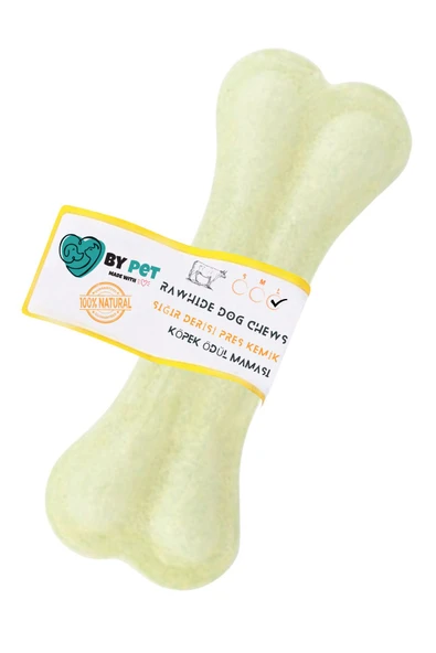 BYPET Naturel Sığır Derisi Köpek Pres Ödül Kemiği , - 2