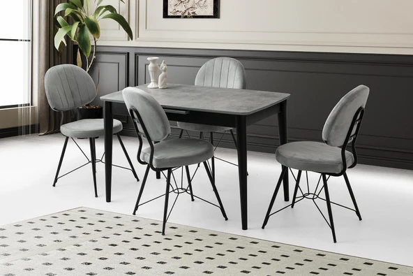 Milano Mdf Ortadan Açılır Masa 4 Adet Ahtapot Sandalye Takım