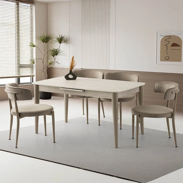 Milano Mdf Ortadan Açılır Masa Sidon 4 Adet Gözde Sandalye Takım - 7