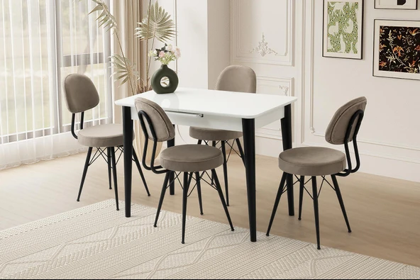 Mini 60 x 100 Milano Mdf Ortadan Açılır Masa 4 Adet Ece Sandalye