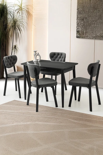 Mini 60 x 100 Milano Koyu Gri Mdf Ortadan Açılır Masa 4 Adet Simge Sandalye