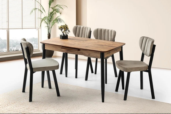 Milano Mdf Ortadan Açılır Masa 4 Adet Esinti Sandalye Takım