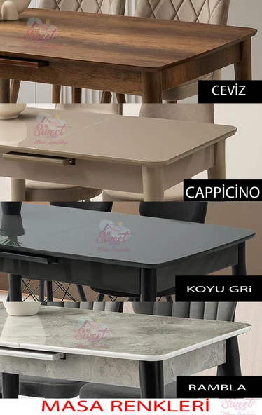 Mini 60 x 100 Milano Mdf Ortadan Açılır Masa 4 Ad Esinti Sandalye 1 Ad sırtsız Mini Bench - 2