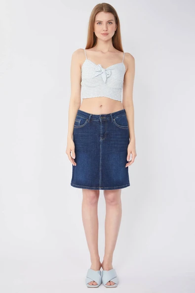 Kadın Düz Dar Jean Etek Lacivert - 5