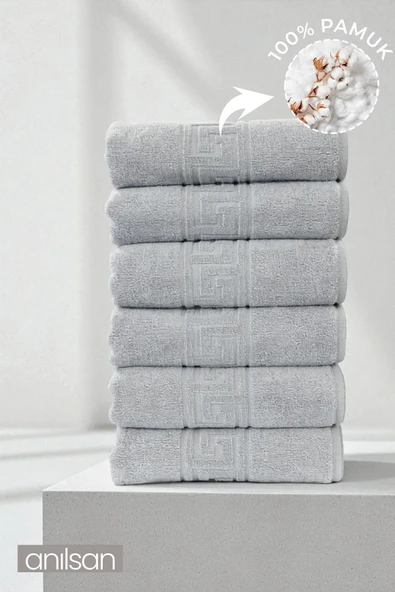 6'lı Greek Gri El Havlusu - 50x90 Cm, 225 Gr, %100 Pamuk, Spa Ve Otel Havlusu