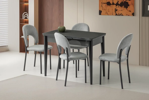 Kelebek 60 x 100 Cm Tekno Kenar Mdf H.G Açılır Masa 4 Adet Ay Sandalye Takım