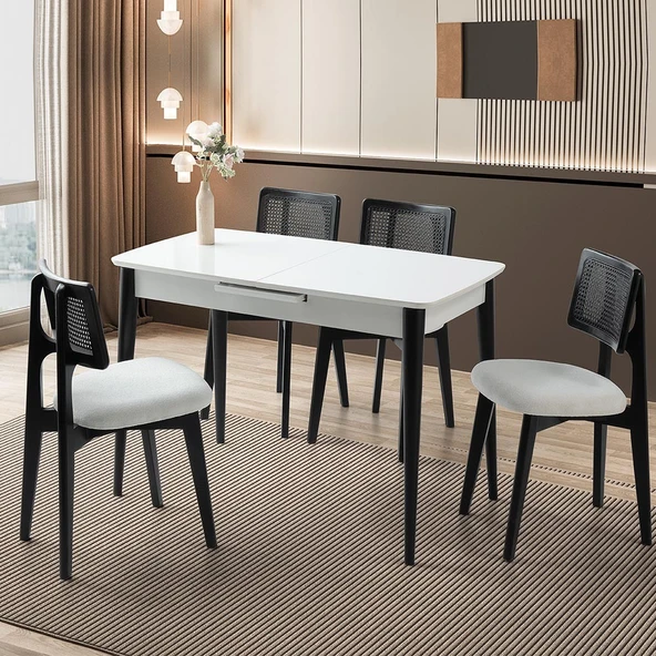 Milano Mdf Ortadan Açılır Masa 4 Adet Kuzey Siyah Sandalye Takım - 8