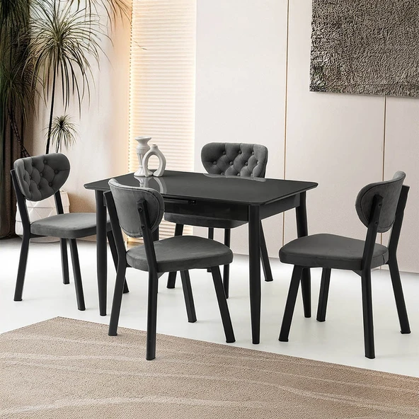 Mini 60 x 100 Milano Koyu Gri Mdf Ortadan Açılır Masa 4 Adet Simge Sandalye - 6