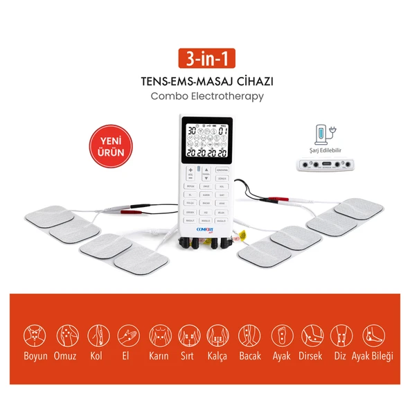M101A-WH2 | 4 Kanallı 8 Pedli 60 Prog | Şarjlı | Dijital EMS & TENS | Fizik Tedavi ve Masaj | Türkçe