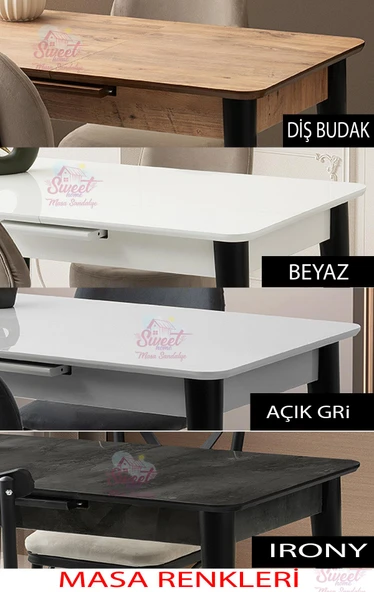 Mini 60 x 100 Milano Açık Gri Mdf Ortadan Açılır Masa 4 Adet Suna Sandalye - 3