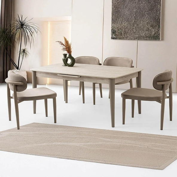 Milano Mdf Ortadan Açılır Masa 4 Adet Siesta Sandalye Takım - 7