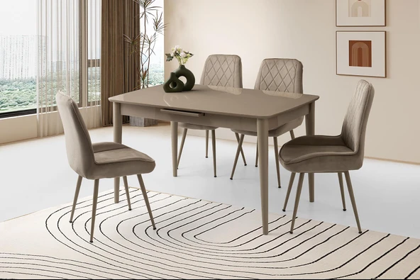 Milano Mdf Ortadan Açılır Masa 4 Adet Fulya Sandalye Takım