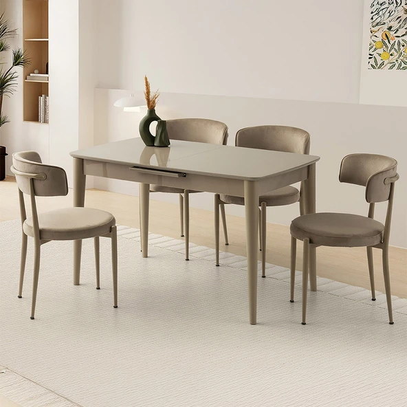 Milano Mdf Ortadan Açılır Masa Cappicino  4 Adet Gözde Sandalye Takım - Resim 7