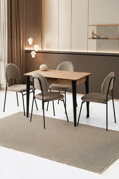 Mini 60 x 100 Milano Mdf Ortadan Açılır Masa 4 Adet Suna Sandalye