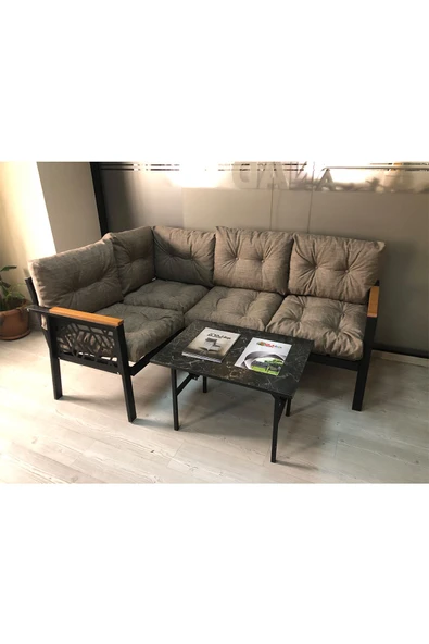 Miami melisa 2+2 Köşe Yön değiştirilebilir Koltuk Takımı Balkon-bahçe-kafe mermerdesen 70x50cm sehpa
