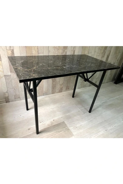 adımshops bahçe balkon çayseti masası siyah mermer desenli 90x50cm orta sehpa, yan sehpa, sehpa, masa