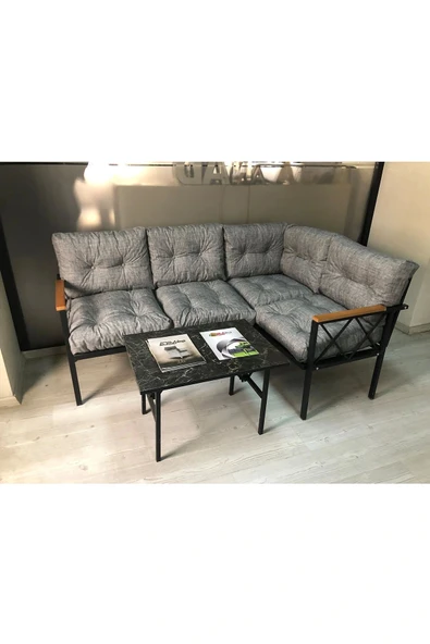 adımshops miami Köşe Koltuk Takımı , 2+2 Balkon-bahçe-çay Seti-mutfak Köşesi mermer desen 70x50cm sehpa ürün görseli