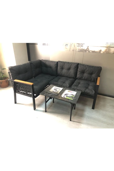 Miami melisa 2+2 Köşe Yön değiştirilebilir Koltuk Takımı Balkon-bahçe-kafe mermerdesen 70x50cm sehpa