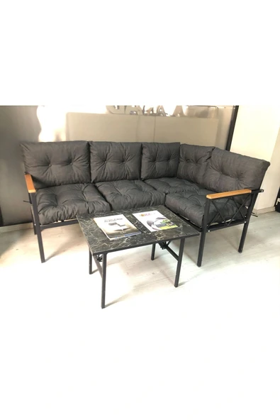 adımshops miami Köşe Koltuk Takımı , 2+2 Balkon-bahçe-çay Seti-mutfak Köşesi mermer desen 70x50cm sehpa - 1