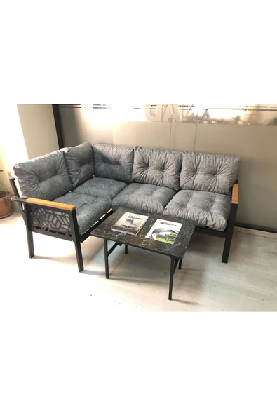 adımshops Miami melisa 2+2 Köşe Yön değiştirilebilir Koltuk Takımı Balkon-bahçe-kafe mermerdesen 70x50cm sehpa - 1