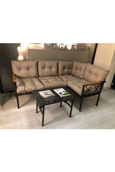 miami Köşe Koltuk Takımı , 2+2 Balkon-bahçe-çay Seti-mutfak Köşesi mermer desen 70x50cm sehpa