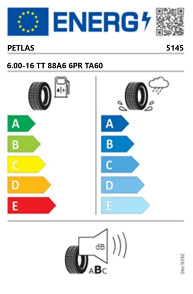 Petlas 6.00-16 TT 88A6 6PR TA60 Traktör Ön Lastiği (Üretim Tarihi:2025) - 2