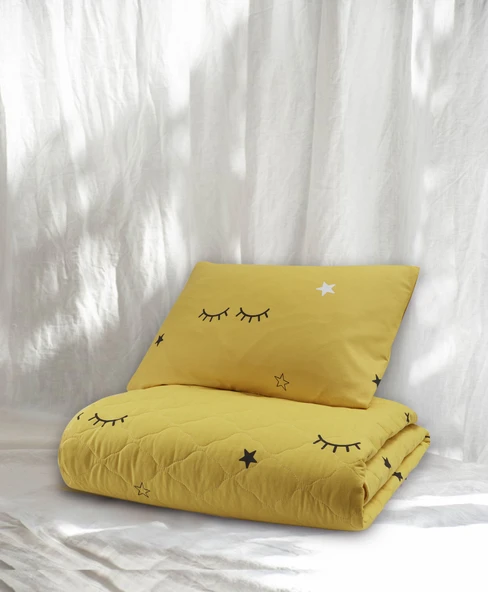 Upstyle Kapitone Yatak Örtüsü Seti Çift Kişilik Dide Sarı - Resim 5