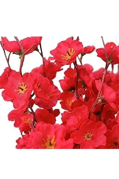 1 ADET KIRMIZI 9 DALLI BAHAR DALI SAKSI VAZO ÇİÇEĞİ DEKOR ÜRÜNÜ - 2