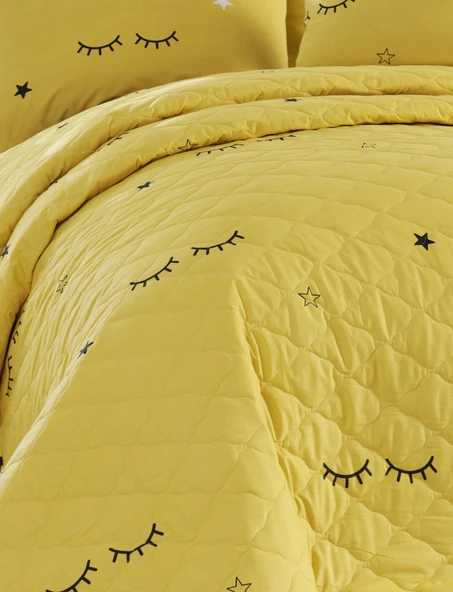 Upstyle Kapitone Yatak Örtüsü Seti Çift Kişilik Dide Sarı - Resim 3