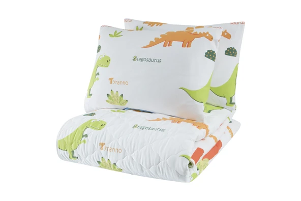 Upstyle Kapitone Yatak Örtüsü Seti Çift Kişilik Dinolar Beyaz - Resim 2