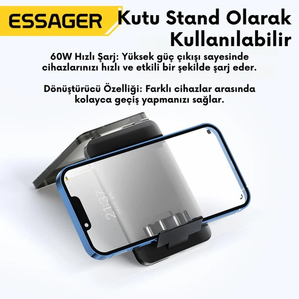 Essager 6in1 60W Type C, Micro ve İphone Lightning Kablolu, Dönüştürücü, Sim Aparatlı Seyahat Seti - 5