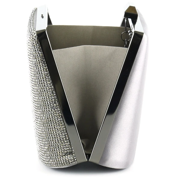 Erkan Saçmacı Antrasit Saten Kristal Taşlı Metal Saplı Zincir Askılı Abiye Çanta - 3