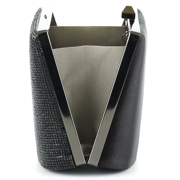 Erkan Saçmacı Siyah Saten Kristal Taşlı Metal Saplı Zincir Askılı Abiye Çanta - 3