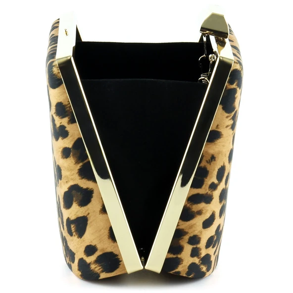 Erkan Saçmacı Leopar Desenli Metal Saplı Zincir Askılı Abiye Çanta - 3