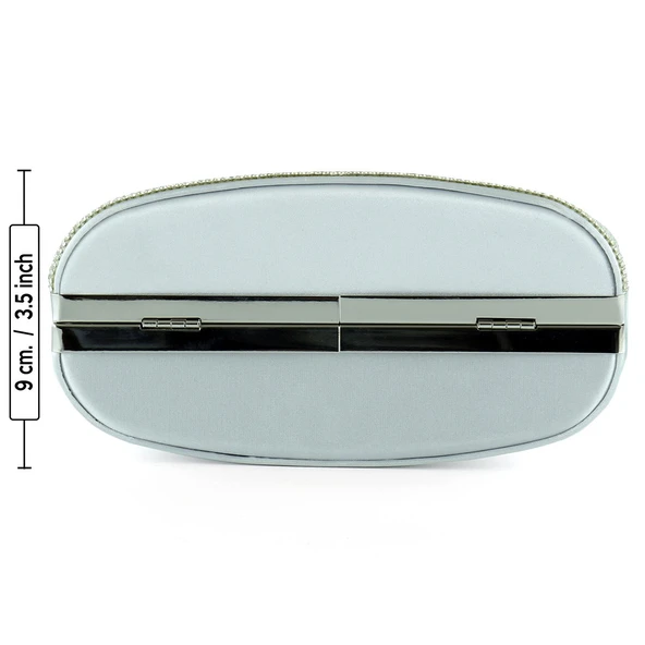 Erkan Saçmacı Gümüş Saten Kristal Taşlı Metal Saplı Zincir Askılı Abiye Çanta - 5