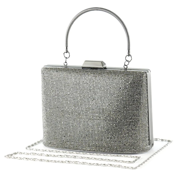 Erkan Saçmacı Antrasit Saten Kristal Taşlı Metal Saplı Zincir Askılı Abiye Çanta - 2