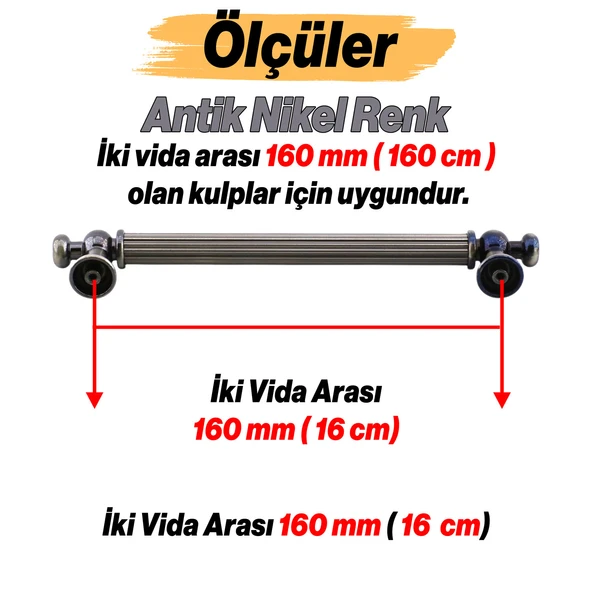 Selçuklu Antik Nikel Metal Kulp 160 mm Mobilya Çekmece Mutfak Dolabı Dolap Kapak Kulpları Kulb Kulpu - Resim 3