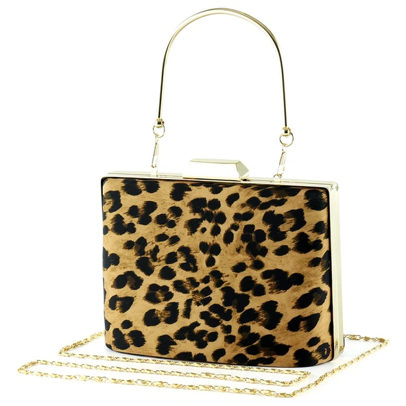 Erkan Saçmacı Leopar Desenli Metal Saplı Zincir Askılı Abiye Çanta - 2