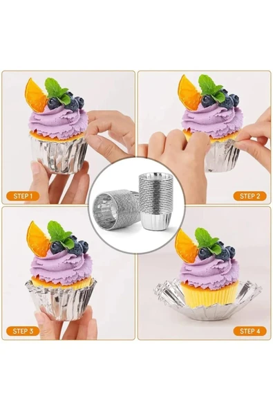 YASİMA Gümüş Gri Parlak Metalize 12'li Fırına Girebilen Muffin Cupcake Kek Kalıbı Kabı Kapsülü 6,5x4 cm - 4
