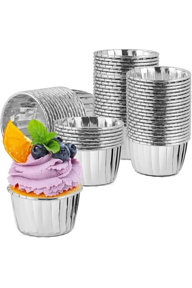 YASİMA Gümüş Gri Parlak Metalize 12'li Fırına Girebilen Muffin Cupcake Kek Kalıbı Kabı Kapsülü 6,5x4 cm - 3