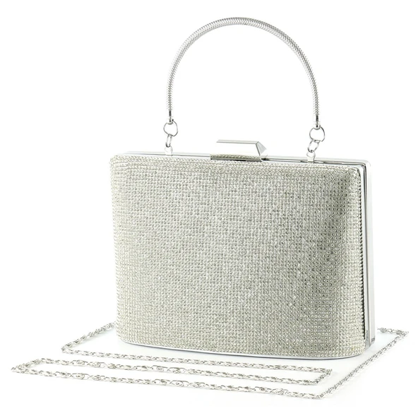 Erkan Saçmacı Gümüş Saten Kristal Taşlı Metal Saplı Zincir Askılı Abiye Çanta - 2