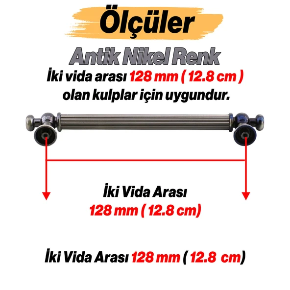 Selçuklu Antik Nikel Metal Kulp 128 mm Mobilya Çekmece Mutfak Dolabı Dolap Kapak Kulpları Kulb Kulpu - 3