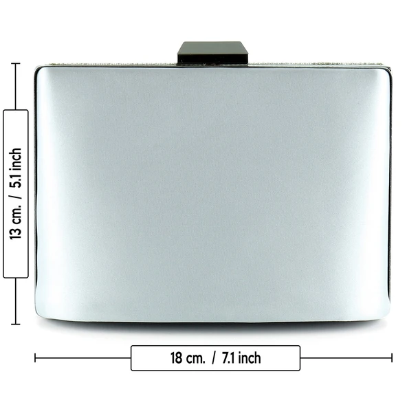 Erkan Saçmacı Gümüş Saten Kristal Taşlı Metal Saplı Zincir Askılı Abiye Çanta - 4