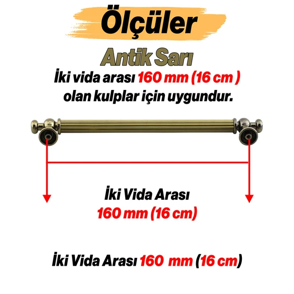 Selçuklu Antik Sarı Metal Kulp 160 mm Mobilya Çekmece Mutfak Dolabı Dolap Kapak Kulpları Kulb Kulpu - 3