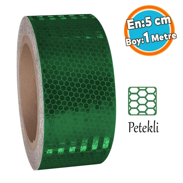 Gece Parlayan Reflektörlü Yapışkanlı 5 cm Reflektif İkaz Bandı 1 Metre Koyu Yeşil Renk Şerit Bant