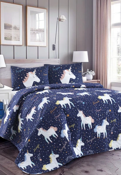 Upstyle Kapitone Yatak Örtüsü Seti Çift Kişilik MagicUnicorn Laci - Resim 4
