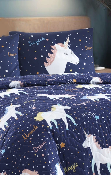 Upstyle Kapitone Yatak Örtüsü Seti Çift Kişilik MagicUnicorn Laci - Resim 3